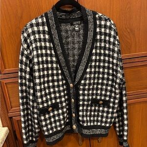 Aqua Black and White Checkered Women's Cardigan